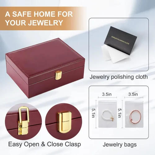 Miniatura 4 de Sanikeon Cajas de joyería para mujeres y niñas, caja organizadora de joyas de piel sintética de 2 capas, caja de almacenamiento de joyas grande