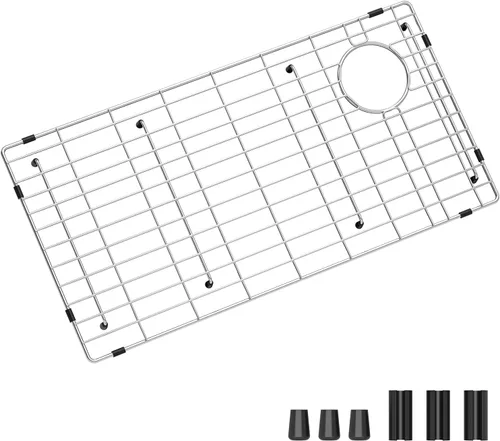 Miniatura 12 de Rejilla de fregadero de acero inoxidable y protectores para la parte inferior del fregadero de cocina, 26 x 14 pulgadas con drenaje trasero