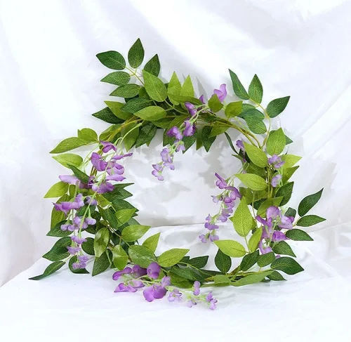 Miniatura 6 de Guirnalda de glicinias artificiales de 33 pies, flores colgantes de vid falsas, plantas de vid falsas, paquete de 5