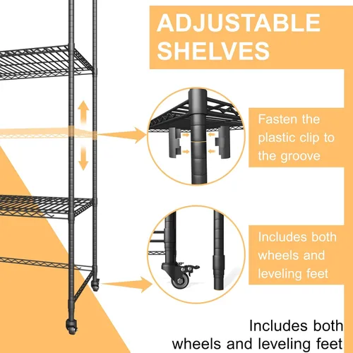 Miniatura 7 de Mini estante para nevera, mini refrigerador y soporte para microondas Altura ajustable, ruedas universales de 360°, ahorro de espacio