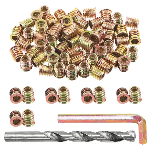 Miniatura 10 de Swpeet 60 piezas de insertos de madera chapados en zinc de 1/4"-0.787 x 0.394 in de color acero al carbono y taladro giratorio de 0.433 in con 1 kit