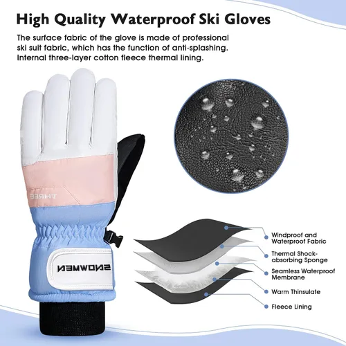 Miniatura 3 de Century Star Guantes de esquí para hombres y mujeres, guantes de nieve para pantalla táctil, impermeables, cálidos, guantes de snowboard para moto