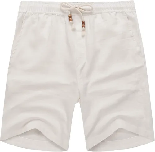 Miniatura 2 de COOFANDY Pantalones cortos de lino para hombre con cintura elástica y cordón para playa