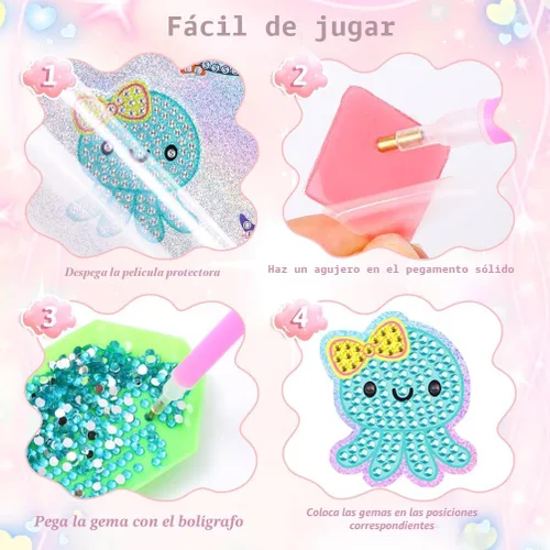 Miniatura 3 de EAPHANT Kits de arte de diamantes para niños, llaveros de gemas y calcomanías, regalos de pintura para niñas de 4 a 8 a 12 años, juguetes de artes