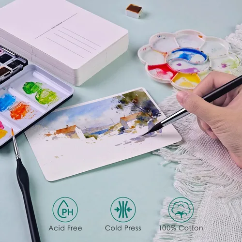 Miniatura 4 de KOVIEDE 50 hojas de postales de acuarela de 4 x 6, 140 libras/10.58 oz/m², 100% algodón, tarjetas de papel de color de agua, suministros de arte