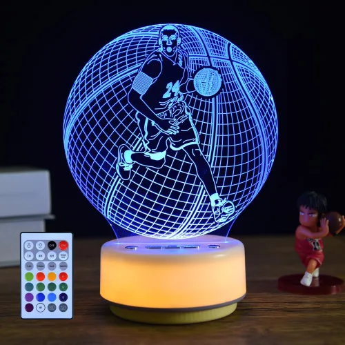 Lámpara de mesa deportiva de baloncesto, 14 colores y base luminosa blanca cálida, llave de entidad/temporizador/control remoto/regulable, regalos