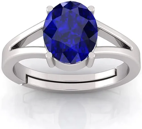 LMDPRAJAPATIS Anillo ajustable de plata de ley 925 de 7.25 quilates con tallo de zafiro azul oscuro natural de Neelam probado en laboratorio, para