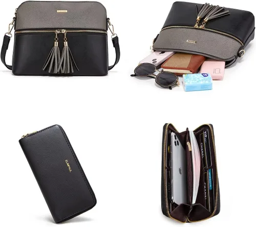 Miniatura 107 de Juego de 4 bolsas modernos para mujer de cuero sintético: bolso tote, bolso de hombro, bolso de mano y cartera.