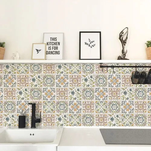 Miniatura 5 de Wudnaye Papel tapiz bohemio para despegar y pegar, papel de contacto de azulejos de imitación de 17 x 118 pulgadas, patrón de azulejos, extraíble