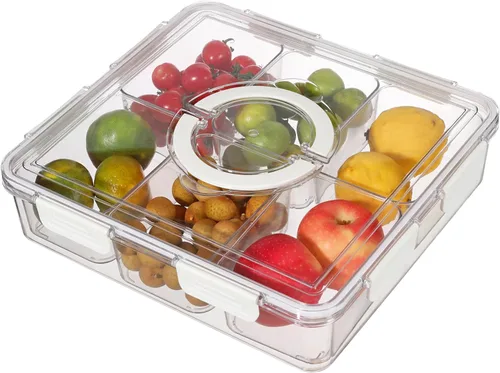 Miniatura 10 de Taiuloo Contenedores herméticos para almacenamiento de frutas en refrigerador con tapa y asa, caja de snacks sin BPA con 4 coladores removibles
