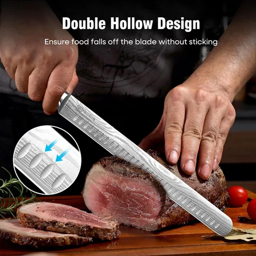 Miniatura 3 de PAUDIN Cuchillo para Brisket, Cuchillo de Trinchar de 12 Pulgadas de Acero Inoxidable Cuchillo para Rebanar Brisket con Borde Granton para Cortar