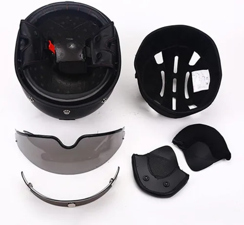 Miniatura 6 de Casco de cara abierta con Bluetooth para hombres y mujeres, casco retro de estilo alemán con diseño de calavera, visera con gafas, casco de media
