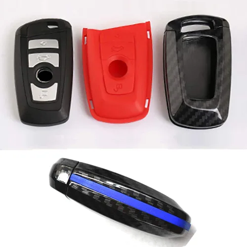 Miniatura 4 de ontto Funda para llavero con textura de fibra de carbono, funda de silicona con llavero protector de llave remota para BMW 1 3 5 7 Series X3 X4 X5