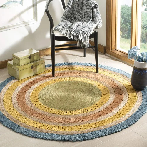 SAFAVIEH Alfombra redonda de fibra natural NF201C de 3 pies, redonda, azul, multicolor, hecha a mano con encanto bohemio y de yute