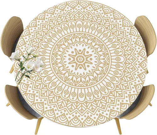 Miniatura 24 de SEVENBABU Mantel redondo de 36 a 44 pulgadas, mantel redondo de vinilo ajustable con borde elástico para fiestas al aire libre, color aguamarina