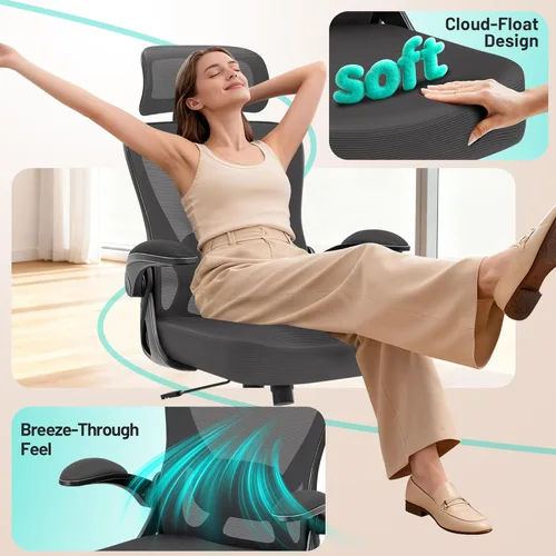 Miniatura 7 de AreShark Silla de oficina – Silla de escritorio ergonómica de malla transpirable con reposacabezas 2D y soporte lumbar ajustable – Silla ejecutiva
