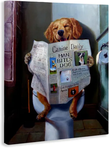 Miniatura 2 de Stupell Industries 'Periódico de lectura de perros en el inodoro', arte en lienzo, 16 x 20 pulgadas, fácil de colgar y resistente, fabricado