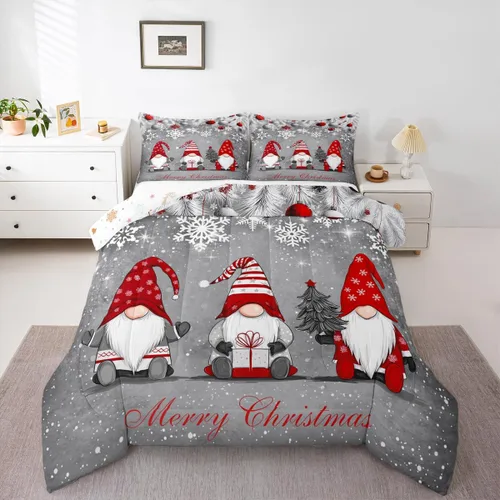 Miniatura 18 de Erosebridal Juego de edredón de Papá Noel tamaño matrimonial para niños y niñas, edredón de plumón de Feliz Navidad, juego de ropa de cama