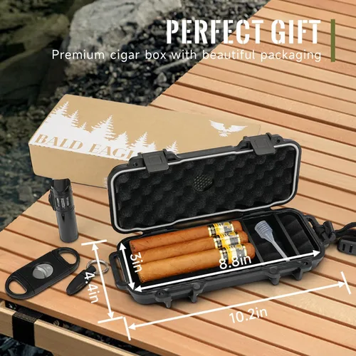 Miniatura 2 de Bald Eagle Caja de Puros Humidor de Viaje, Estuche Portátil Pequeño para Puros con Humidificador, Hermético, A Prueba de Aplastamiento, Impermeable