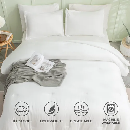 Miniatura 3 de Andency Juego de edredón blanco tamaño King, juego de edredón bohemio para cama tamaño King, juego de ropa de cama de 3 piezas ligero y esponjoso