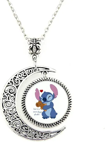 Luxubaby Colgante de luna Sittch Bear Love is a Warm Fuzzy Plush Plush Charm Collar de media luna Regalo de joyería Metal cristal cadena cristal