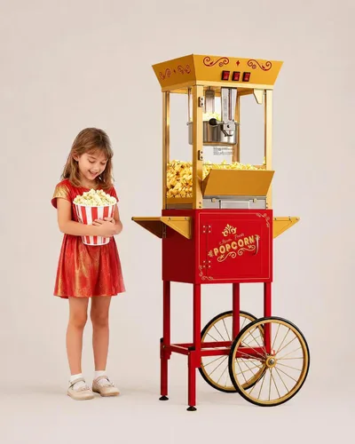 Miniatura 24 de Máquina de palomitas de maíz de 8 onzas con carro, máquina para hacer maíz con ruedas y hervidor de acero inoxidable que hace hasta 32 tazas