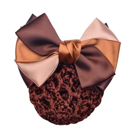 Miniatura 2 de Woman Pro Snood Net Bow Barrette Hair Clip Moño Cover Set Bowknot Decoración Café gris púrpura azul