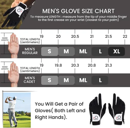 Miniatura 5 de FINGER TEN Guantes de golf para hombre para golfista diestro o zurdo, agarre para lluvia, valor 2 unidades, guante de golf para mano izquierda