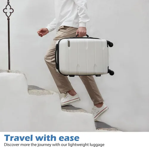 Miniatura 2 de Coolife Maleta de equipaje PC+ABS Spinner incorporado TSA bloqueo 20 in 24 in 28 in Carry on, Blanco