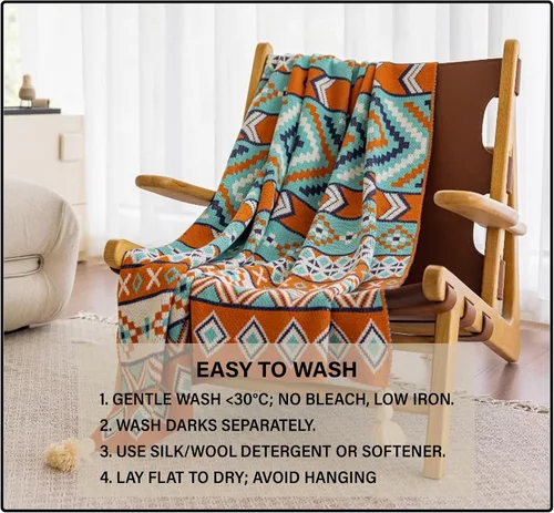 Miniatura 6 de Manta bohemia para el hogar, suave y que no se desprende, azul y naranja, acogedora manta ligera para todas las estaciones para uso en interiores