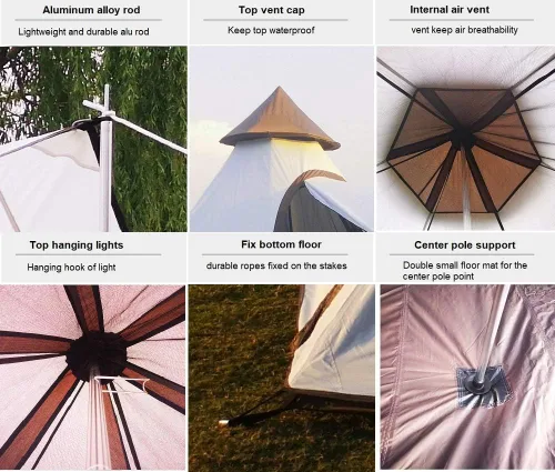Miniatura 6 de Latourreg Tienda de campaña para exteriores de 4 estaciones, doble capa, 12 x 10 x 8 pies, tienda de campaña tipi impermeable para adultos