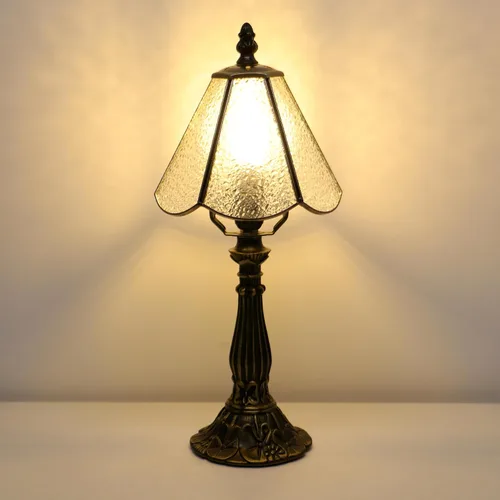Miniatura 8 de Tiffany Style Table Lamp White Diamond Stained Glass Lamp 14 Inch Small Lamp,Desk Lamps,6X6X14 Inch,Bronze Resin Base, Antique Lamp,Mini Accent