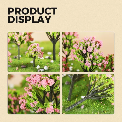 Miniatura 4 de Yetaha 10 piezas de árboles modelo de flores rosas, plantas de árbol de jardín de hadas en miniatura, mini árbol de flores artificiales