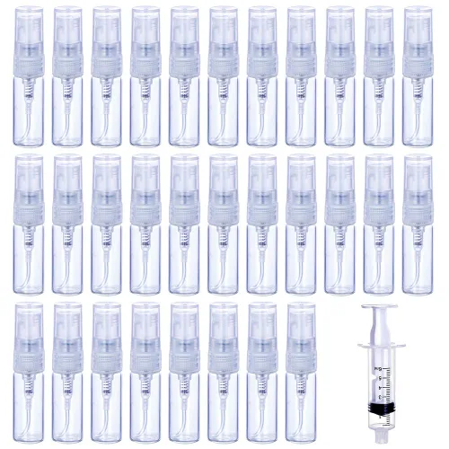 Miniatura 8 de 30 botellas de perfume vacías de vidrio transparente recargables portátiles de 0.34 onzas líquidas de capacidad, atomizadores cosméticos, envase 30