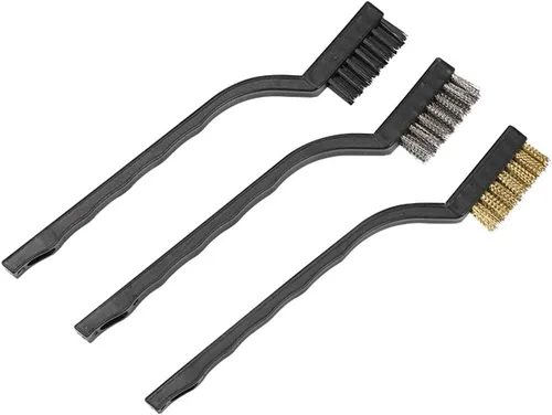 Miniatura 2 de Juego de 3 cepillos de limpieza de alambre con mango de plástico negro para limpieza de cocina del hogar, soldadura, escoria y estufa de gas óxido