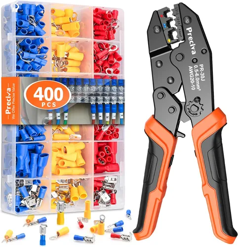 Miniatura 9 de Kit de Herramientas de Crimpado de Terminales de Cable con Nuevo Diseño de Mango, Preciva AWG20-10 Herramienta de Crimpado de Trinquete Aislada