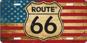 Miniatura 2 de SMART BLONDE Route 66 - Placa de matrícula metálica con bandera estadounidense envejecida
