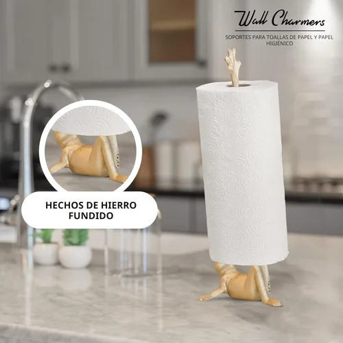 Miniatura 2 de WallCharmers Soporte para toallas de papel dorado, soporte de papel higiénico o de cocina de metal para piso o encimera, rana dorada