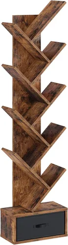 Miniatura 8 de Rolanstar Estantería con cajón, estantería de árbol de 4 estantes, estanterías de madera rack de almacenamiento para CDs/películas/libros