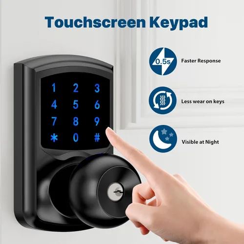 Miniatura 4 de Hidalife Cerradura de puerta de entrada sin llave con código, cerradura de puerta con teclado con asa, cerradura digital de pantalla táctil