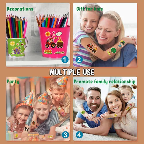 Miniatura 4 de Partywind 165 estilos brillantes de animales de granja suministros para fiesta de cumpleaños, tatuajes temporales para niños, decoraciones luminosas