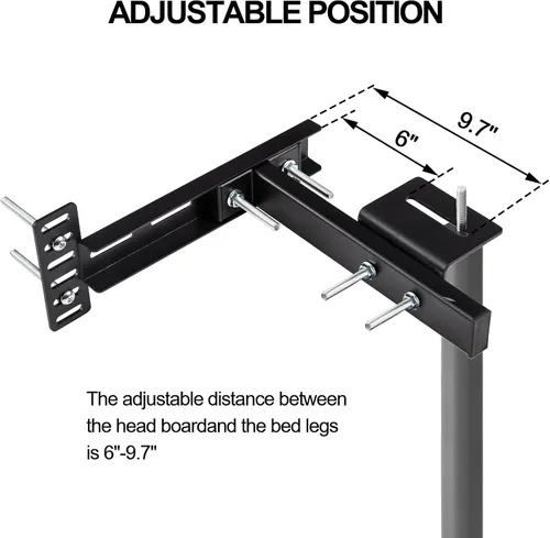 Miniatura 2 de Paquete de 2 soportes de cabecera ajustables para base de cama, kit de soportes de cabecera de metal para marco de cama, kit de extensión de estribo