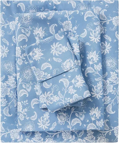 Miniatura 8 de Mooreeke Sábanas de cama Queen con estampado floral, ropa de cama impresa de microfibra suave y fundas de almohada, sábana vintage Queen de bolsillo