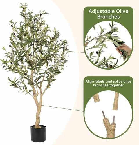 Miniatura 5 de Realead Árbol de olivo sintético de 4 pies – Plantas realistas de olivo de interior – Olivo falso con tronco grueso y frutas realistas – Olivos