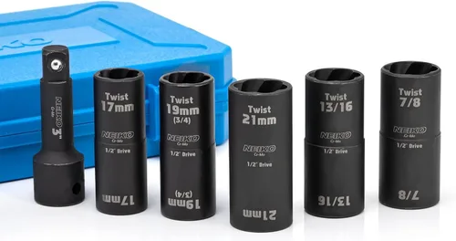 Miniatura 4 de NEIKO 02281B Juego de llaves de vaso de impacto de 1/2 pulgada 4 piezas SAE y MM Barra de extensión de 3 pulgadas Acero Cr-Mo Servicio