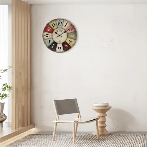 Miniatura 7 de Reloj de pared de 12 pulgadas, estilo retro, rústico, de cuarzo, silencioso, sin tictac, de madera, funciona con pilas, para sala de estar, cocina