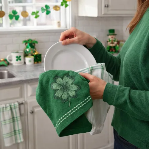 Miniatura 3 de Serafina Home Toallas de cocina de mano para invitados de baño irlandeses del día de San Patricio: suave y absorbente bordado, diseño de trébol