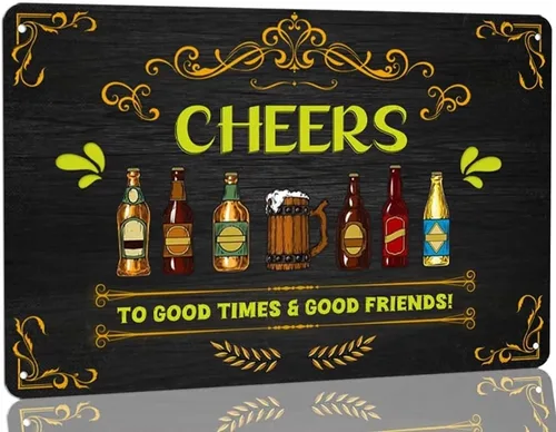Miniatura 14 de Letrero de metal vintage con texto en inglés «My Happy Place Bar Open To Good Times & Good Friends», letreros divertidos de cerveza para el hogar