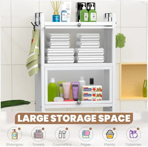 Miniatura 4 de ZZL Gabinete de almacenamiento sobre el inodoro, 3 niveles, organizador de inodoro de baño, impermeable, diseño de puerta de gabinete, ahorro