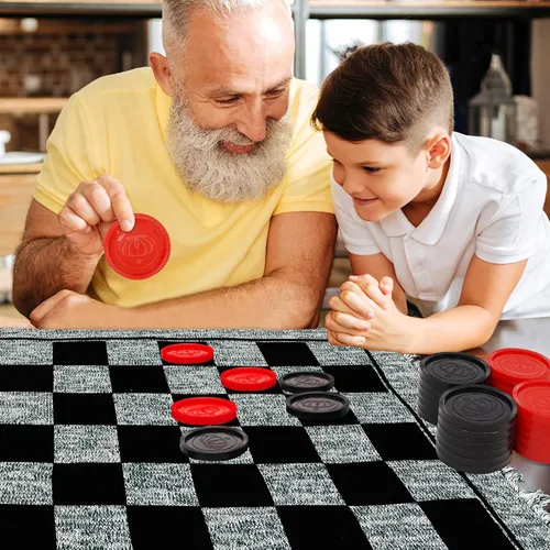 Miniatura 4 de Win SPORTS Juego de damas gigantes 3 en 1, Super Tic Tac Toe, incluye alfombra reversible con 24 damas, actividad interior y exterior para niños